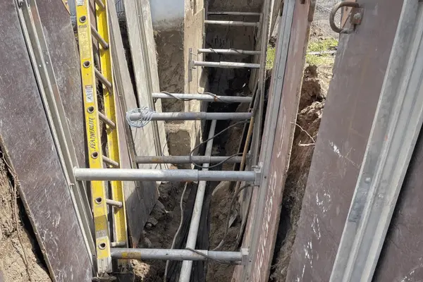 digging a deep trench.