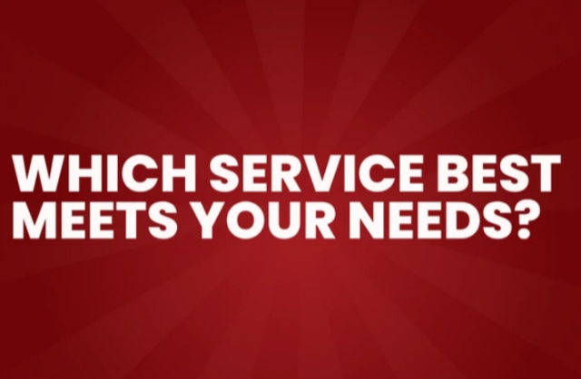 A banner showing which service best meets your needs.
