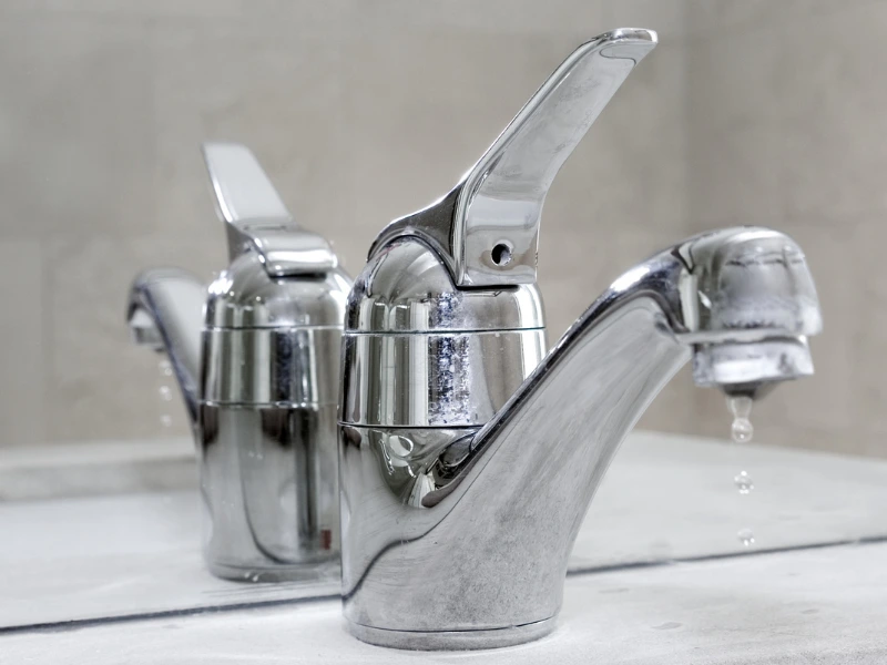 Silver bathroom faucet.