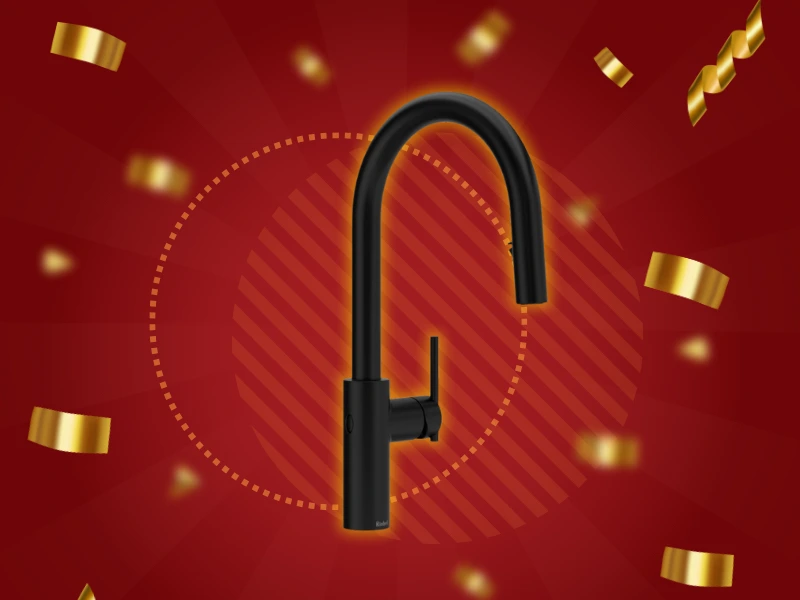 Black faucet on a holiday background.
